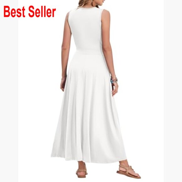 Polyester Spandex Maxi Dress Sleeveless V-Neck Wrap Waist with Pockets - Picture 5 of 5